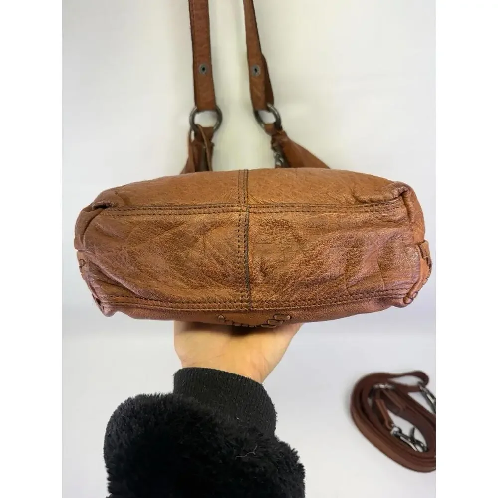 Spikes & Sparrow Brown Leather Hobo Bag Whipstitch Crossbody Handbag Slouchy - Picture 7 of 9